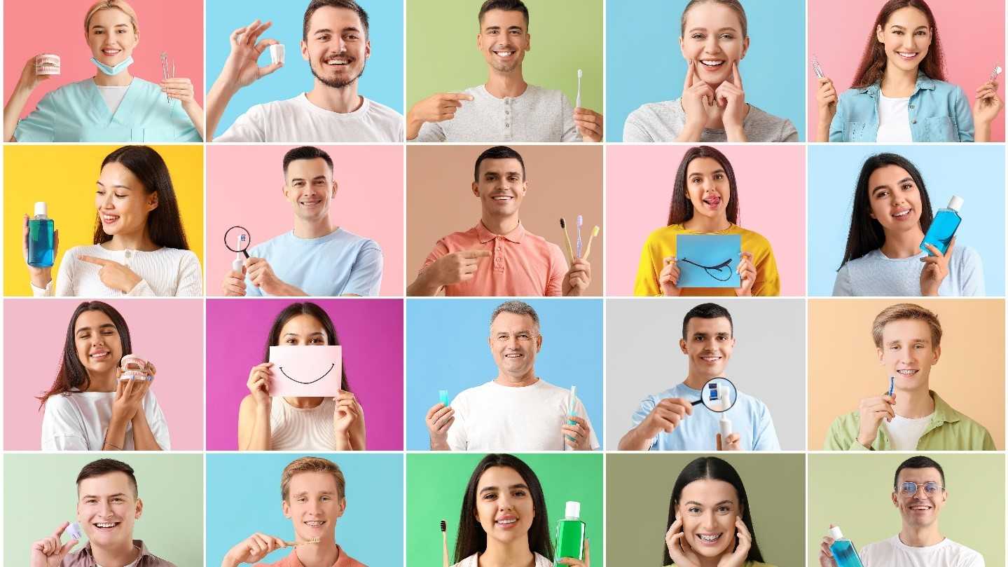 Ceramic Braces Vs Metal Braces Group of people showing various orthodontic treatment options and dental care reminders.